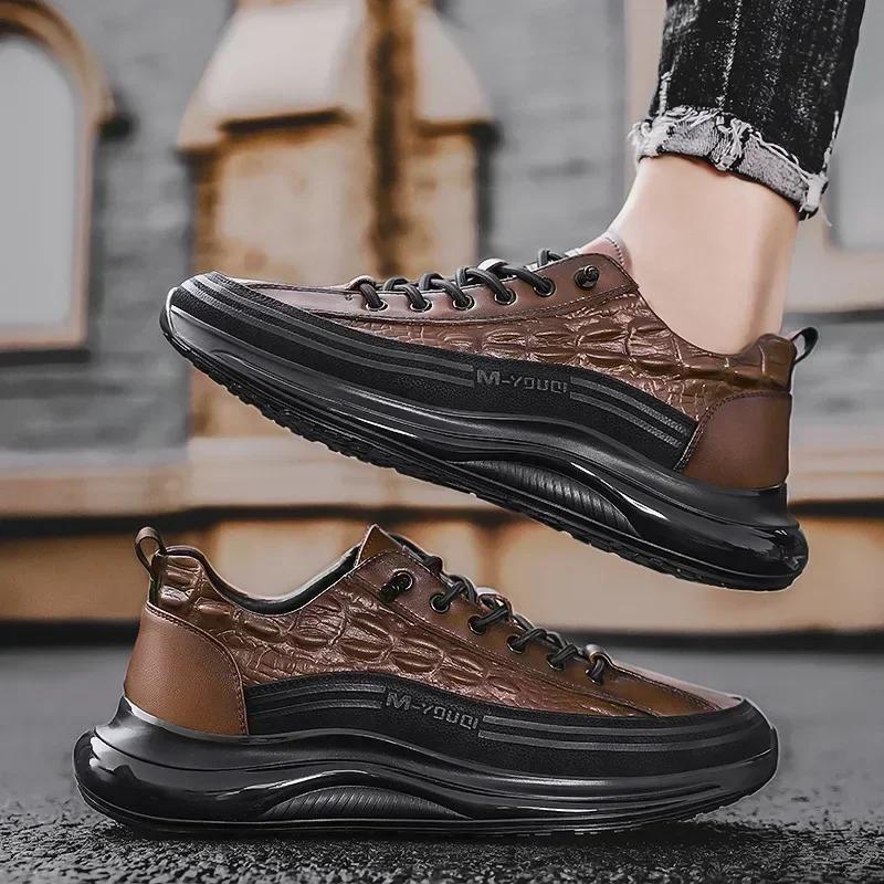 2026 Print Man Shoes Retro Design Leather Casual Men's Sneakers Platform Walking Shoes for Men New Slip on Tenis Masculino