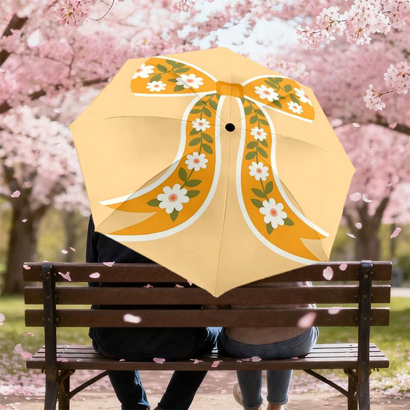 1PC Floral Bow Umbrella-8-Rib Reinforced Portable Folding Travel Suitable for All Seasons Outdoor Daily Use-J332