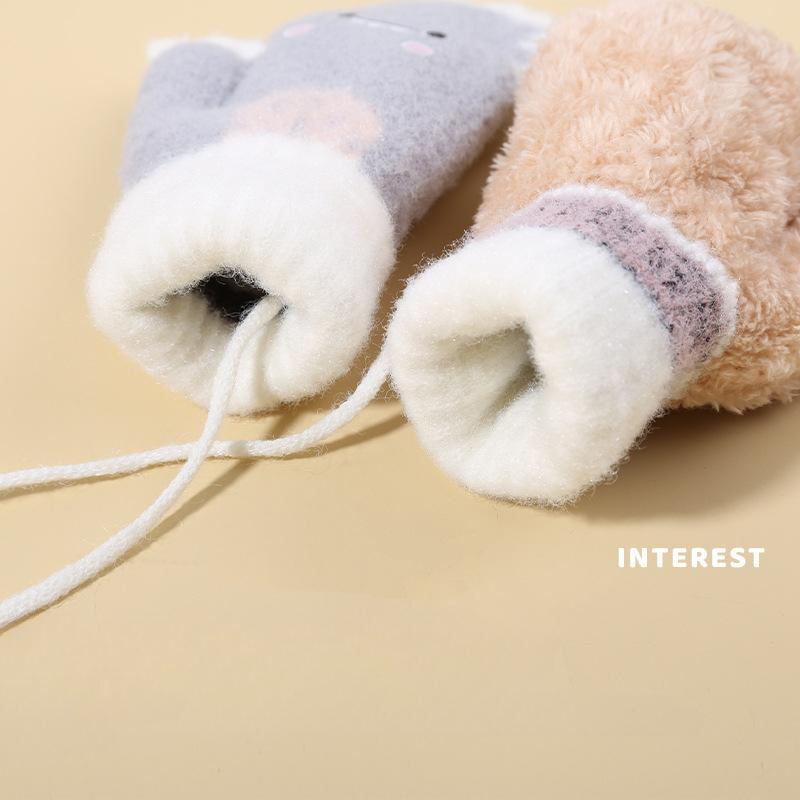 0-3Y Baby Cartoon Label Mittens Winter Warm Kids Girls Gloves Soft Hand Warmer Children Boys Thick Child Fleece Baby Mittens