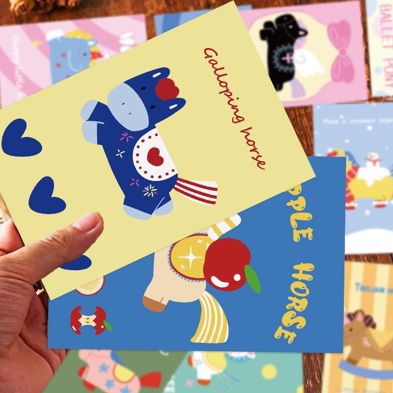 10 Cartoon New Year Fairy Tale Horse Postcards To Decorate The Walls and Create A New Reading Atmosphere. Paper-made Cards.