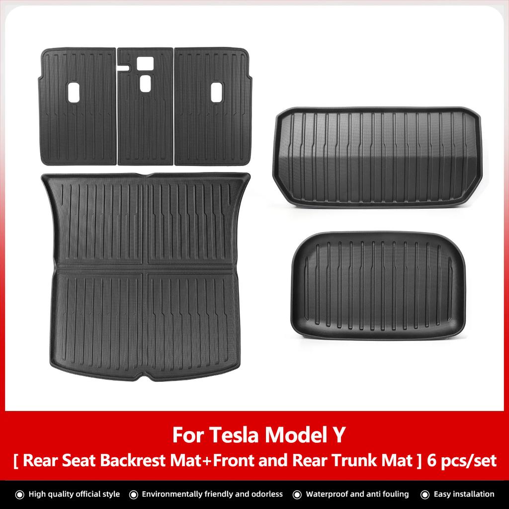 LUCKEASY For Tesla Model Y Rear Seat Backrest Protective Pad Trunk Mat Anti-Kick Pad Car Interior Accessories 2021-2024