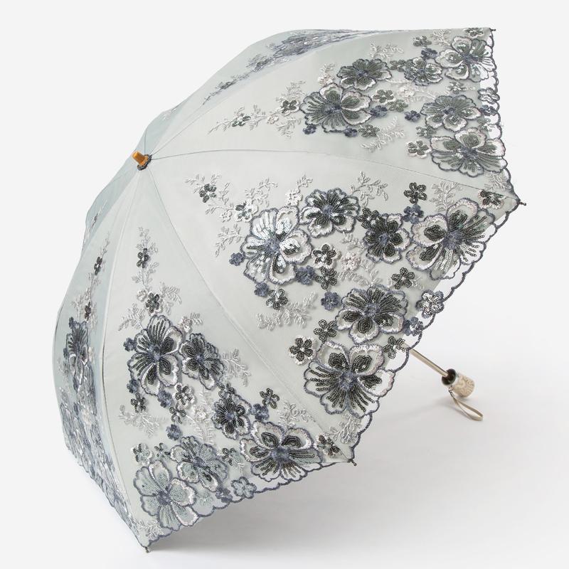 Lace Embroidery Sun & Rain Dual-Use UV Protection Folding Parasol Umbrella
