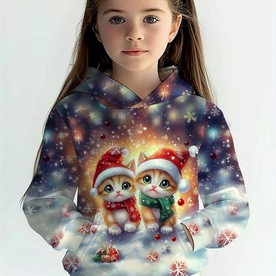 Kinderkleidung Mädchen Hoodies Langarm 3D Cartoon Weihnachtsprint Kinder Frühling Herbst Kleidung Lässig Niedlich Outdoor Mädchenkleidung