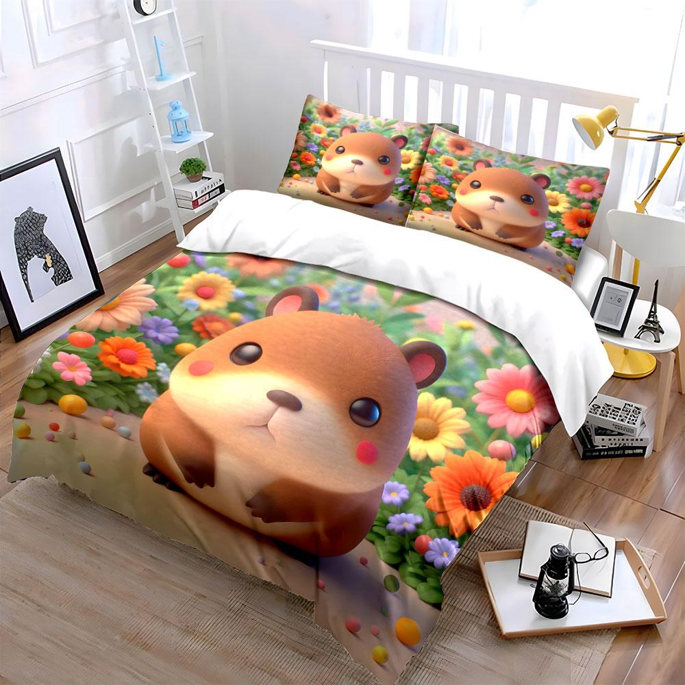 Cute Hamster Toy Set Decor Soft Comfortable Duvet Cover Bedding Set Included 1*Duvet Cover & 2*Pillowcases, Gift