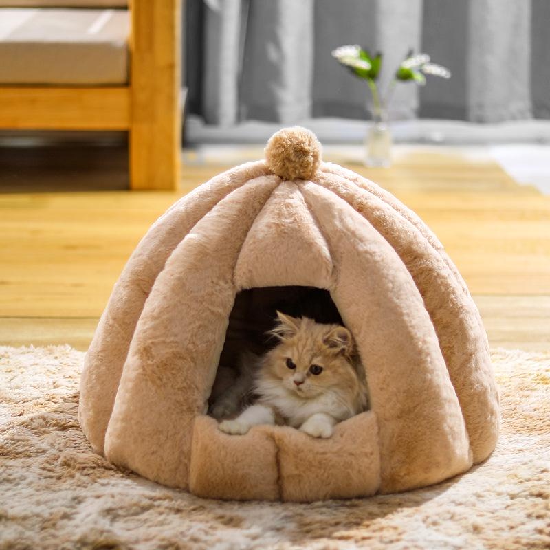 Deep Sleep Pumpkin Kennel Semi-closed Cats Kennel Rabbit Fur Autumn and Winter Nest Pad Pet Kennel Small and Medium-sized Dogs