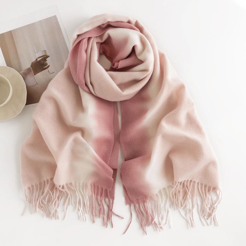 Luxury Cashmere Winter Scarves Gradient Handkerchief Warm Pareo Cape Pashmina Shawl Chunky Headscarf Lady Elegant Poncho Turban