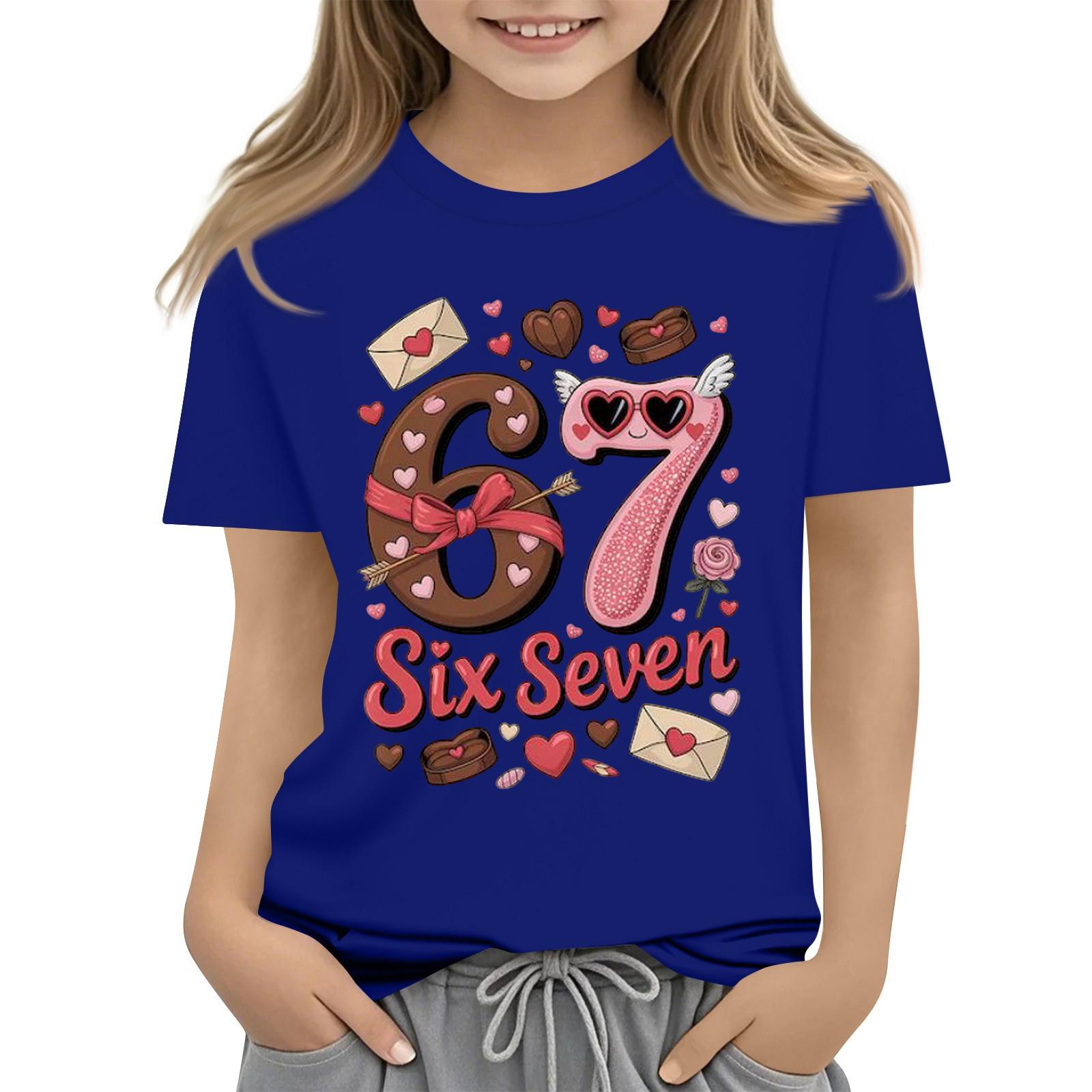 

Girl s Loose Comfortable Casual Fashionable Printed Short Sleeved Top T-shirt 110