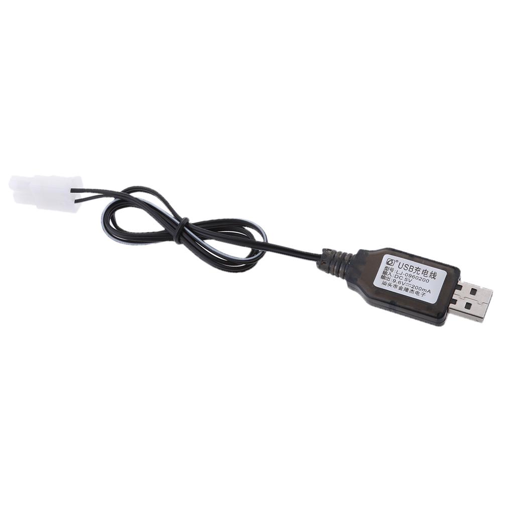 Cargador USB Para Baterías Radiocontrol - 4.8V-9.6V NiCD/NiMH, Cable 58cm, Negro, Compacto