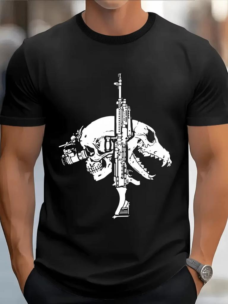 Unisex Rifle Skull Design Tshirt Breathable Sweatabsorbing Sports Fitness Running Multi Scene Machine Washable Short Sleeves
