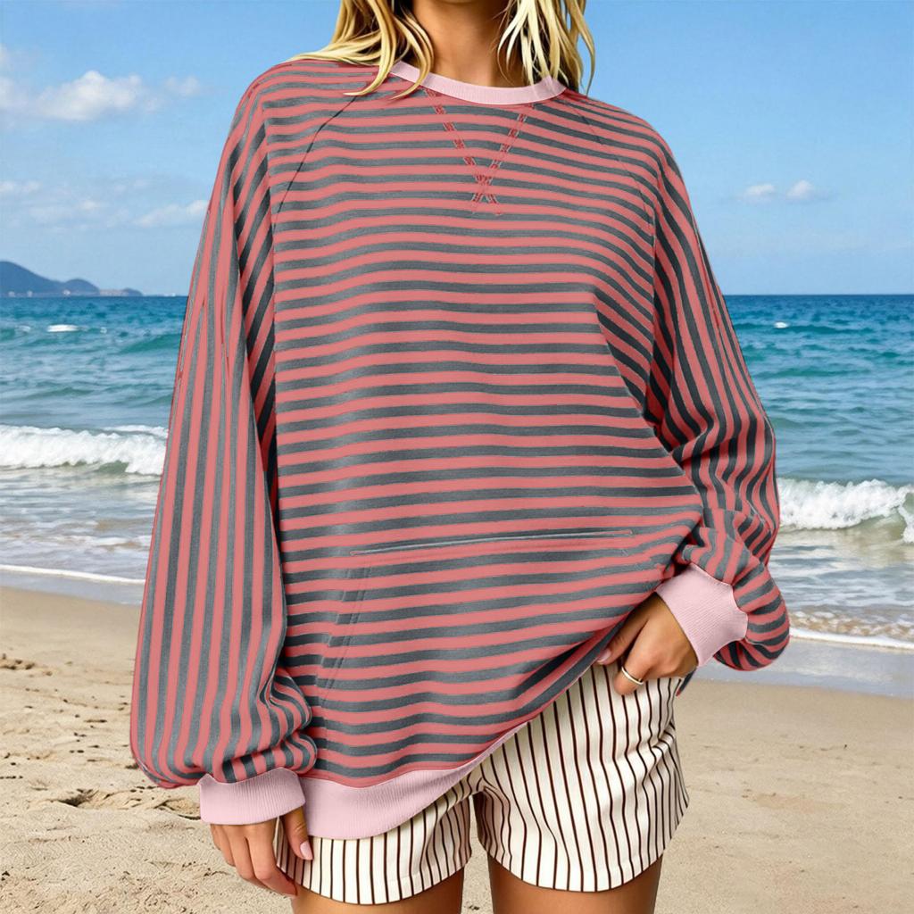 Women's Striped Sweatshirt, Casual Pullover Top for Everyday Wear