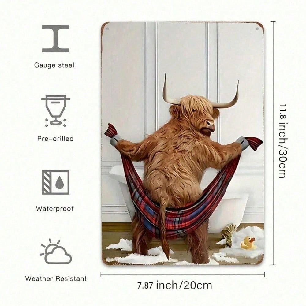 Metal Poster Highland Cow Vintage Tin Sign Wall Decor for Bathroom Home Gift