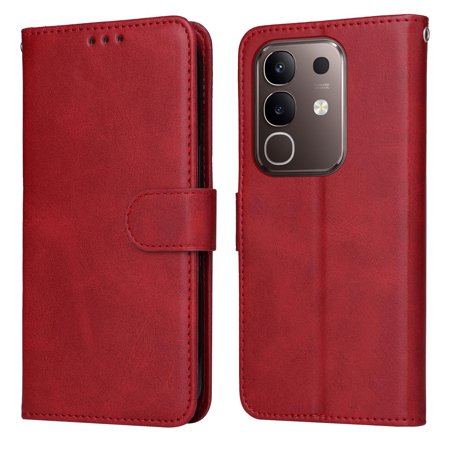

For vivo Y29 4G Case Wallet PU Leather Folio Flip Phone Cover Red