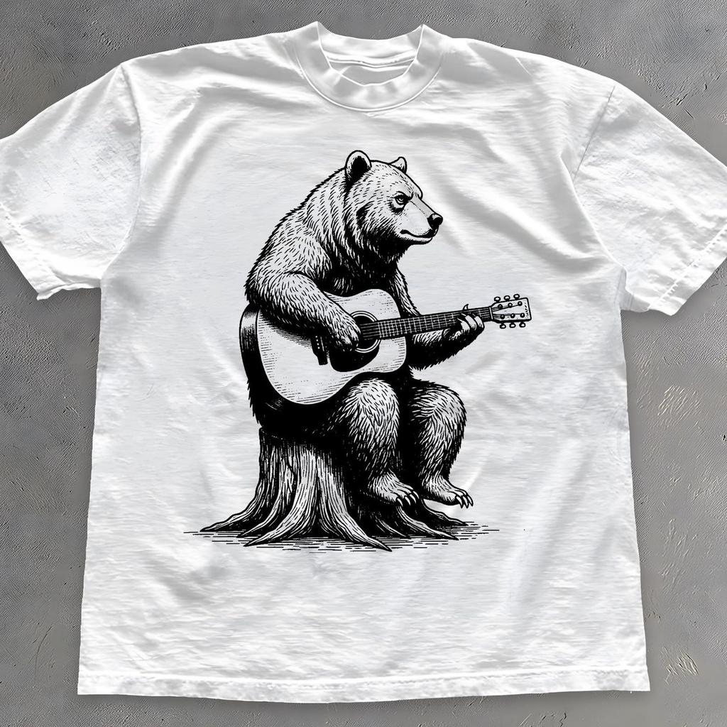 Bear Playing Guitar Shirt - Vintage Animal T-Shirt - Unisex Cotton Tee