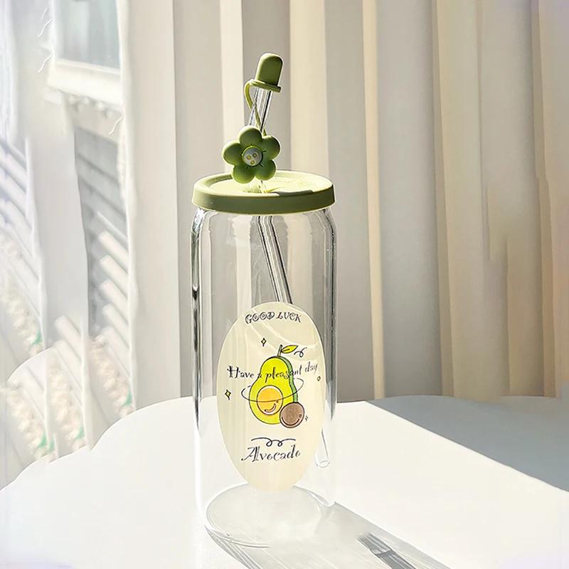 Straw Glass Cups High Appearance Couple Cups High Temperature Resistance Large-capacity Water Bottles Portable Summer Cola Cup