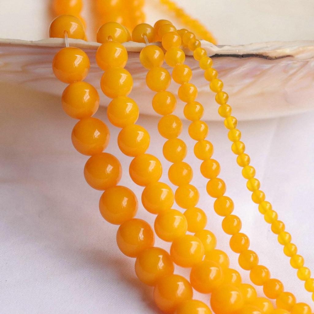 Honey Yellow Agate Round Beads (4-12mm) - Handmade DIY Jewelry Material Strands