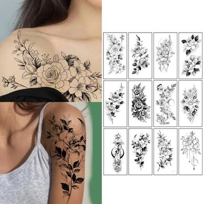 Gel Luna Black Flower Body Point Self Tattoo Tattoo Sticker, 1 Piece, T-47
