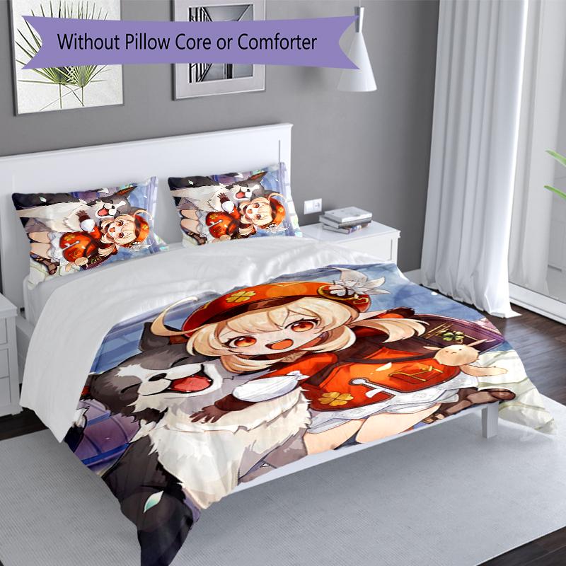 3pcs Genshin Impact Characters Duvet Cover Set, Includes 1 Duvet Cover and 2 Pillowcases,Skin-Friendly&Comfortable Fabric,Suitable Bedding Sets