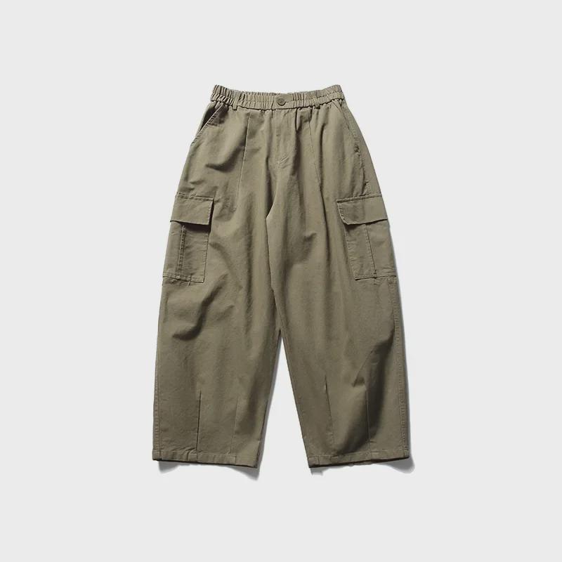 City Fanpin 2024 Spring Men's Loose Wide-Leg Multi-Pocket Work Pants - Solid Color