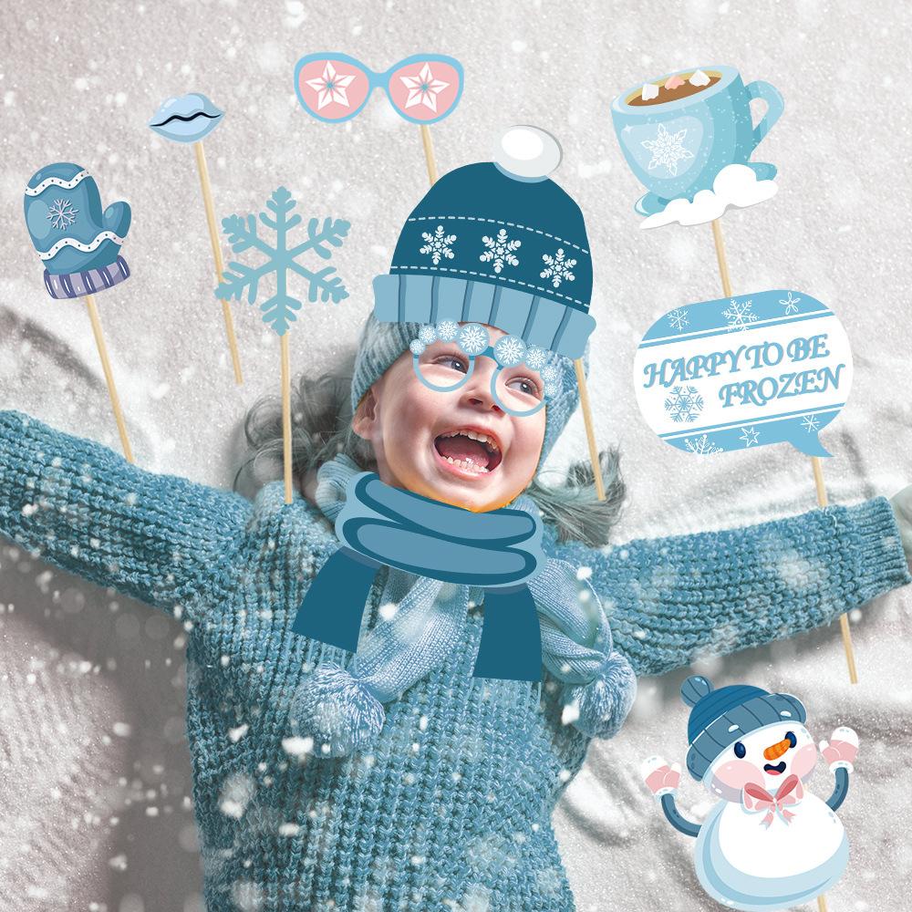 New Style, Christmas Theme, Cartoon Snowman, Blue Pink, Handheld Props, DIY Funny Party, Photo Props and Supplies