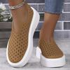 Thick Soled Hollow Breathable Low Top Single Shoe for Women, V-mouth Sponge Cake Set Foot Board Shoes