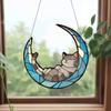 Moon Cat Stained Glass Style Acrylic Window Hanging Decoration Elegant Acrylic Window Decor Home and Garden Nature Lovers Gift