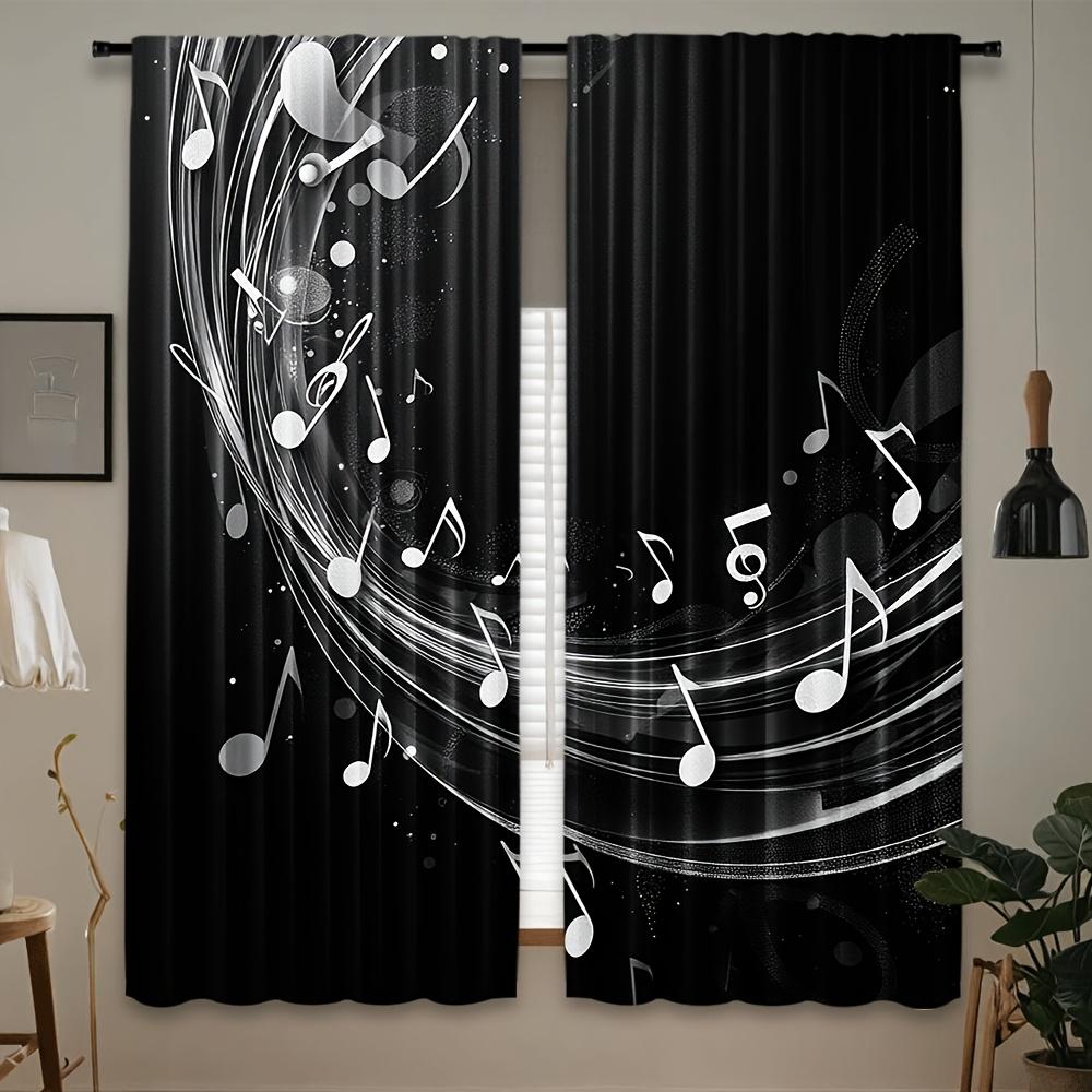 

[Music Note Blackout Curtains] 2pcs Artistic Music Note Blackout Curtains - Light Filtering Polyester Rod Pocket Drapes with Tre 100*130 Grommet Top 1pcs