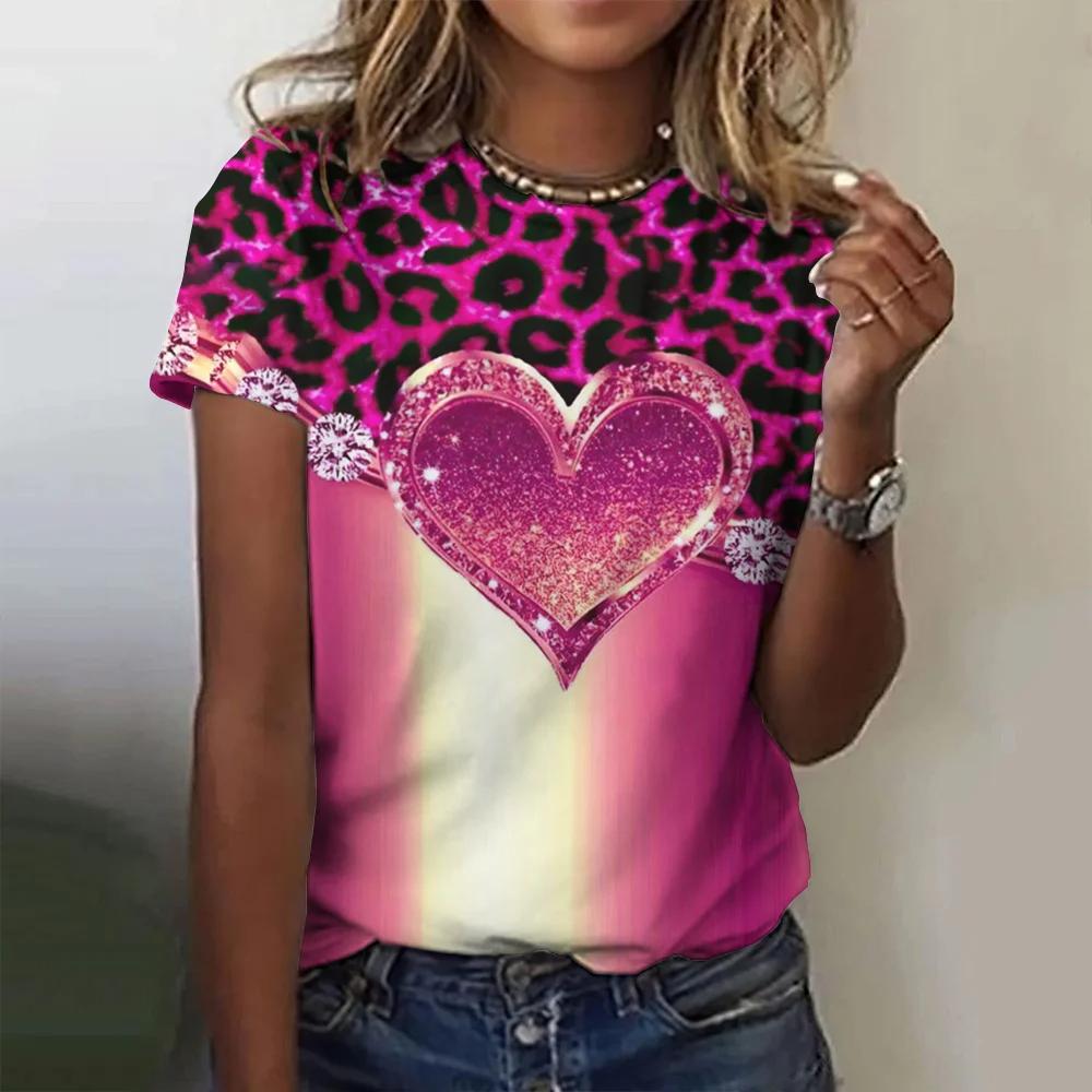 Tricou cu imprimare dragoste 3D pentru femei, cu gâtul O, cu mânecă scurtă, haine pentru doamnă, tricou pentru femei, pentru petrecere a timpului liber, haine pentru femei, tricou Harajuku