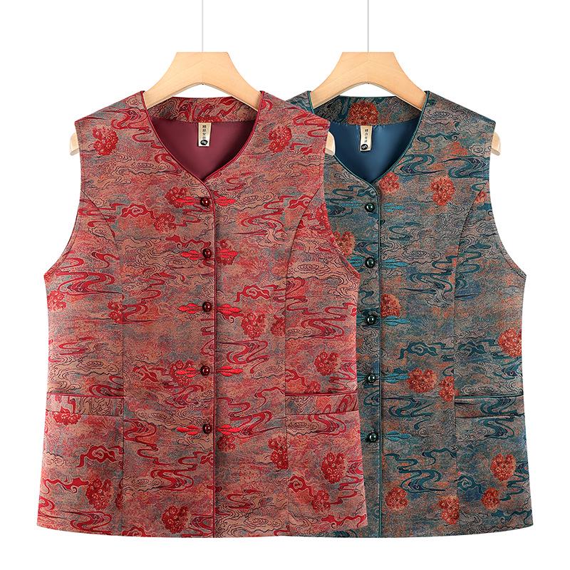 Embroidered Tang Suit Vest for Middle-Aged & Elderly Women - Warm, Stylish Sleeveless Jacket for Autumn/Winter