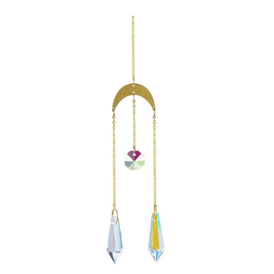 Faux Crystal Suncatcher, Colorful Prisms Window Hanging Sun Catcher, Moon Sun Rainbow Maker Chain Pendant for Garden Home Decor