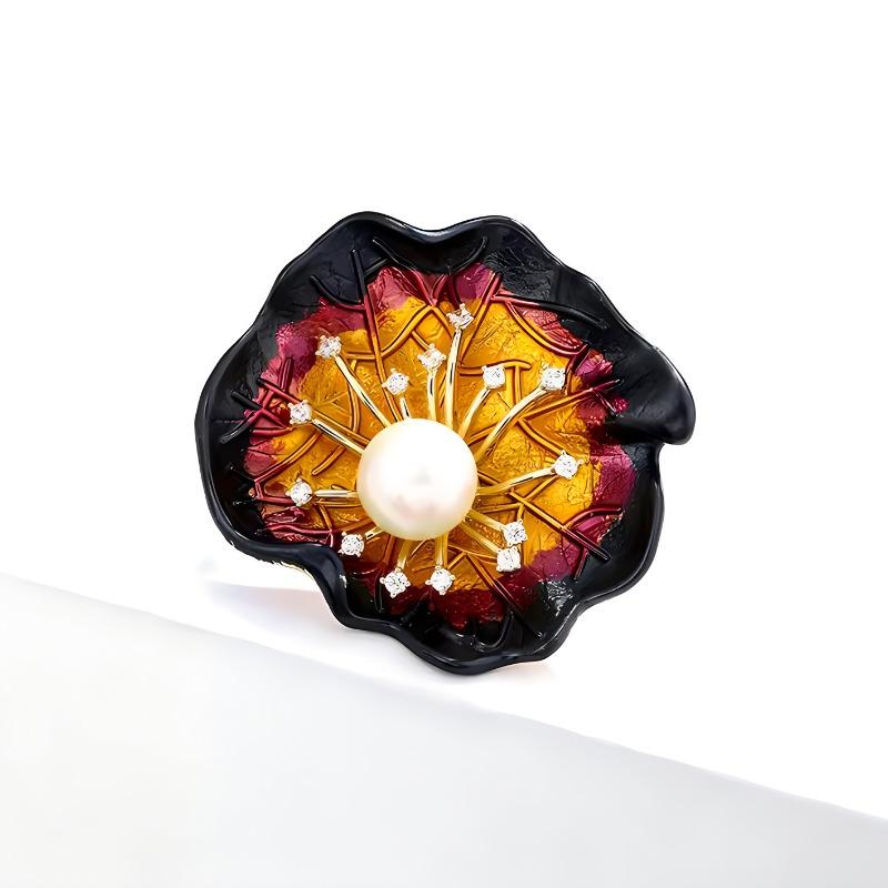 Chinese-style Blue Lotus and Lotus Leaf Brooch, High-end Feminine Charm, Enamel Pearl Brooch, Niche Design Sense Brooch