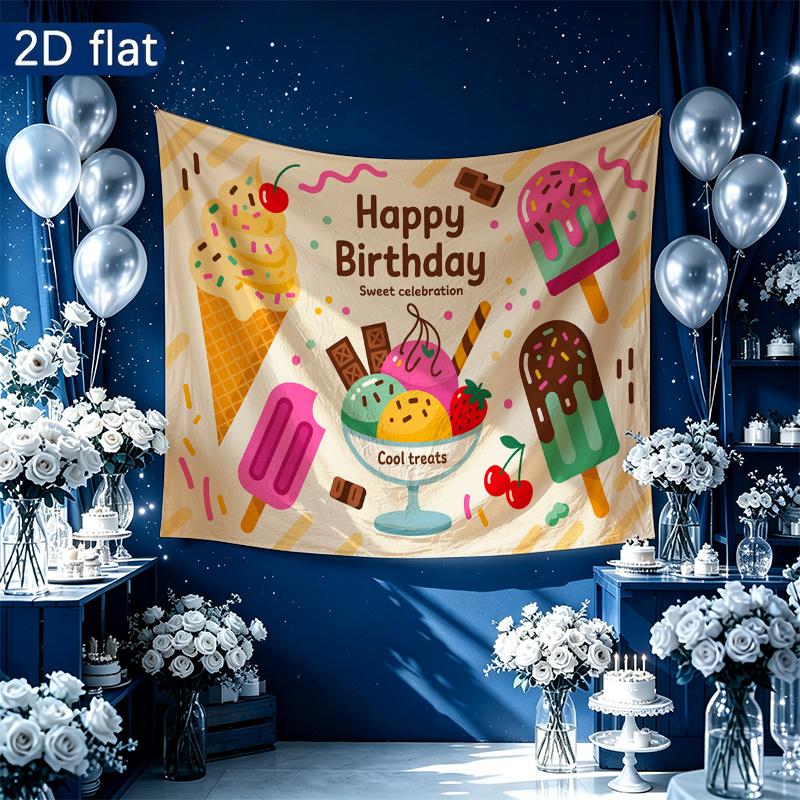 Birthday Celebration Gifts Dessert Banner, Colorful Polyester Backdrop for Party Decor