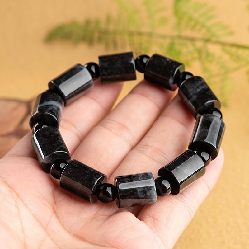 Genuine A-Grade Black Chicken Ruyi Wealth Bracelet with Natural Ice Seed Jade Beads, Unisex