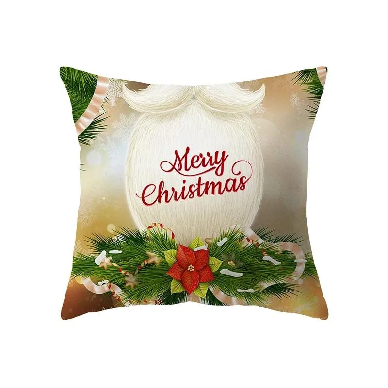 Christmas Theme Santa Claus Printed Pattern Cushion Cover Home Living Room Sofa Decoration Pillow 45x45cm