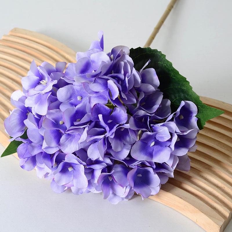 Artificial Hydrangea Single Stem with Leaves - Fake Flower for Wedding, Home, and Photography Decor