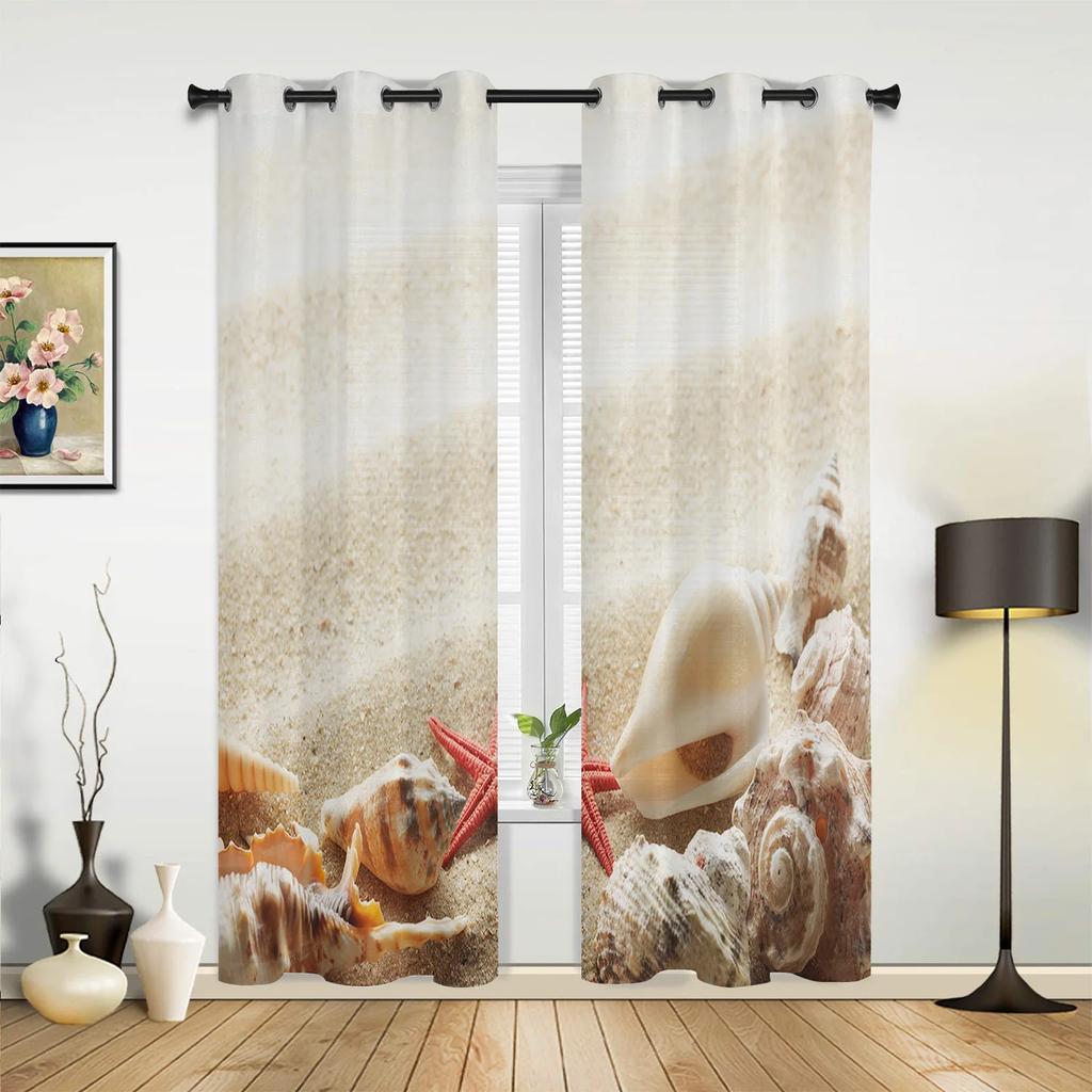 Gardiner med strandsolnedgång och havslandskap för sovrum, vardagsrum, draperier, kök, barnrum, fönstergardin, modern heminredning