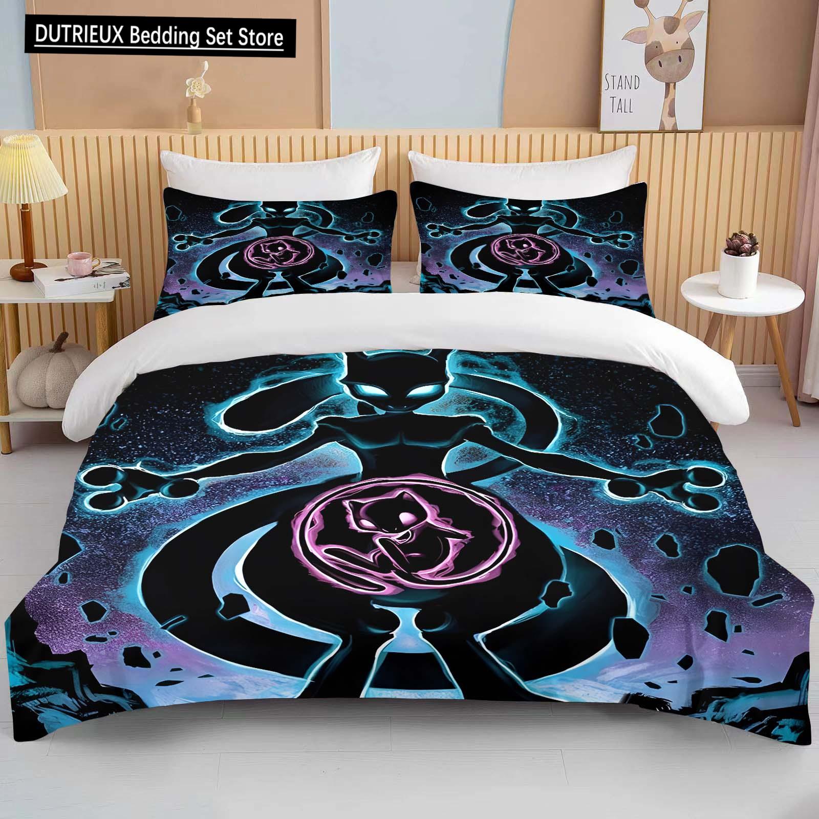 

10 розмірів Комплект постільної білизни з принтом Pokemon Mewtwo Мультфільм Аніме Підодіяльник Підковдра Наволочка Хлопчики Дівчата Діти Дорослі Король Подарунок 140x200cm 3pcs