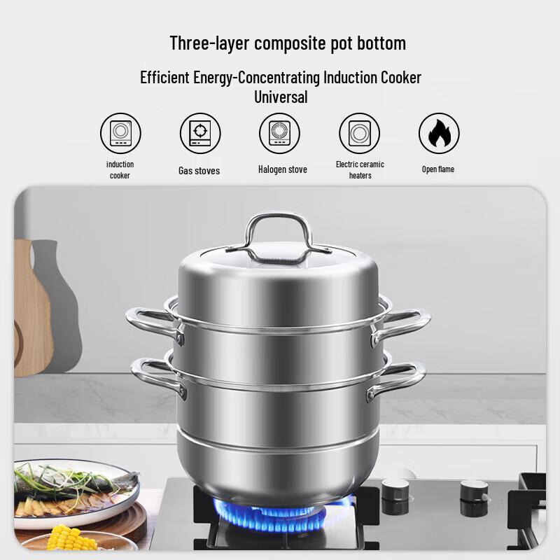 KOBACH 28cm 3-Tier Stainless Steel Steamer Pot