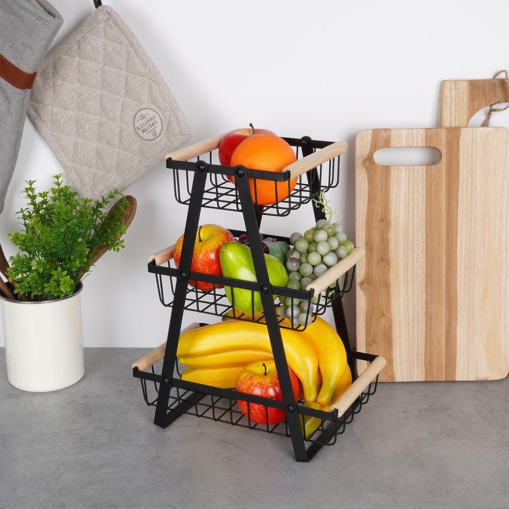 3-Tier Black Metal Fruit Basket 28x17.5x34.5cm
