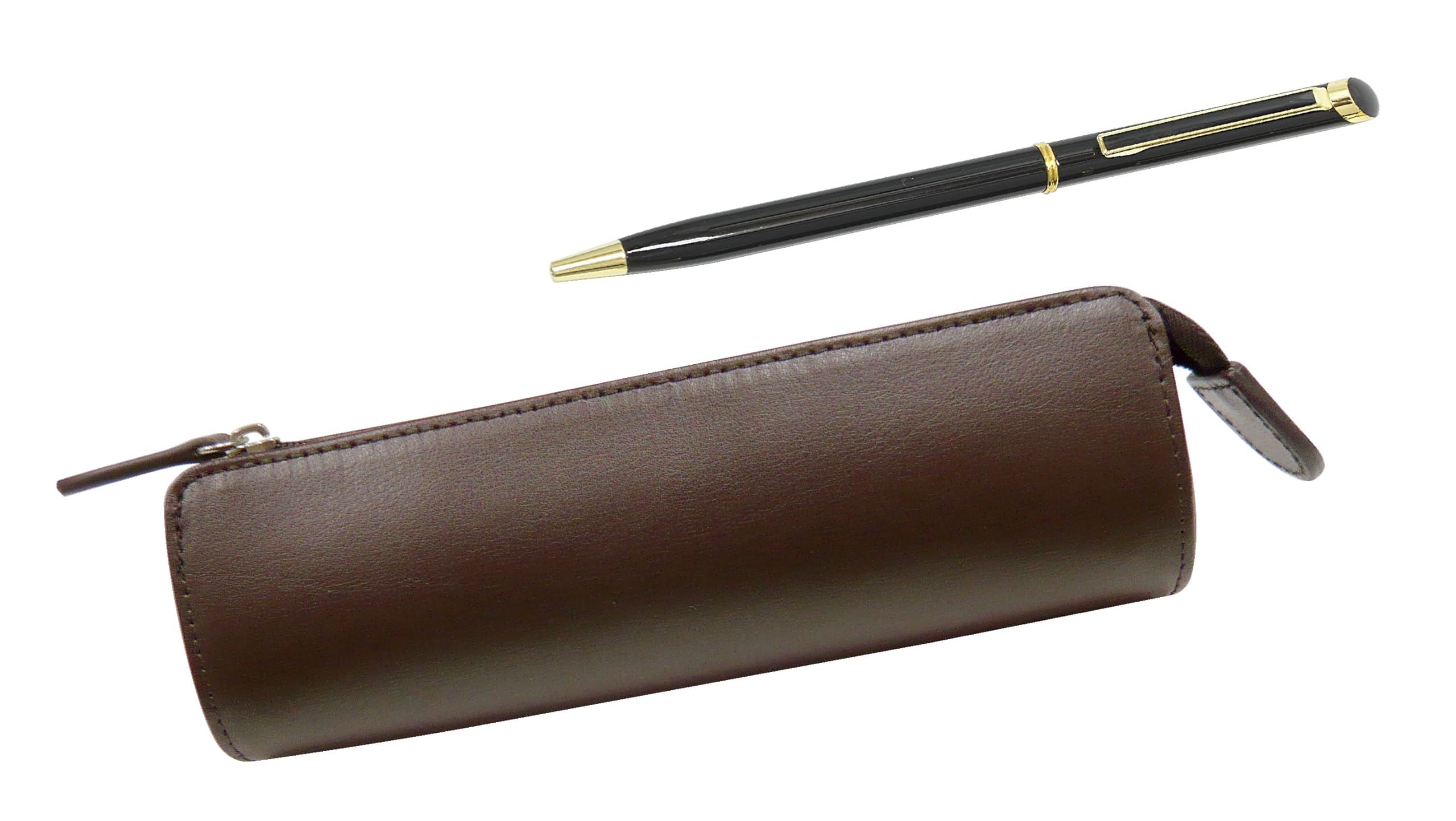 

Recycled Cowhide Leather Pen Traditional Standard with Epoxy Rotating Ballpoint Pen Case, Brown, Set, Black, T23-LS028C-WD002-B чёрный