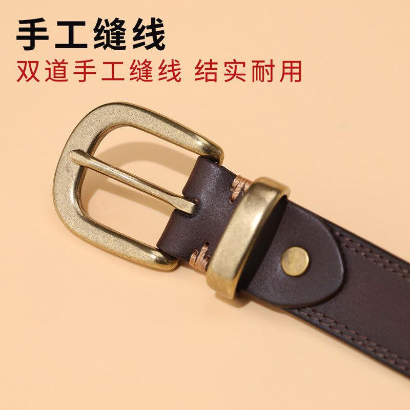 Premium Women'S Leather Belt Casual Business Copper Buckle Belt Simple And Fashionable First-Layer Cowhide Belt