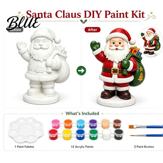 DIY Painting Santa Figurines Coloring Christmas Figurine Kit Paints & Brushes Included Snowman Reindeer Handmade Decorations Nutcracker Xmas