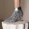 Colourful Sequin Boots Women's Bling Bling Cowboy Western Ankle Boots 8cm Heels Shoes