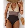 One-piece Swimsuit New Sexy Solid Color Stitching Halterneck Women's Swimsuit