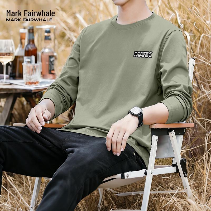MARK FAIRWHALE Men's Pure Cotton Round Neck Long Sleeve T-Shirt