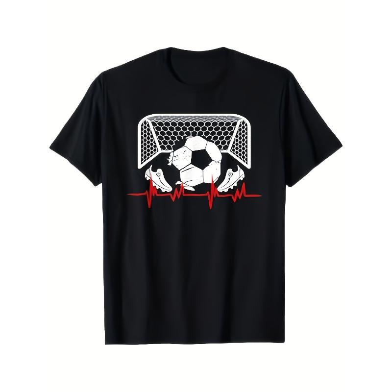 

European sizes Men s Soccer Pulse T-Shirt with Goalpost & Heartbeat Line Design, Size Long Length Jersey for Training, Matches & Casual Wear XL