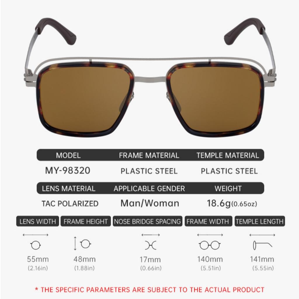 KLASSNUM Square Polarized Sunglasses Men Double Bridge Personalized Sunscreen Glasses Eyeglasses Outdoor Cycling Driving Goggles