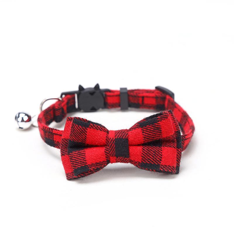 Plaid Bow Cat Collar with Bell and Buckle