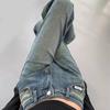 Retro Contrast High Waist Straight Jeans Women New Loose Slim Joker Wide-leg Pants for Mopping The Floor