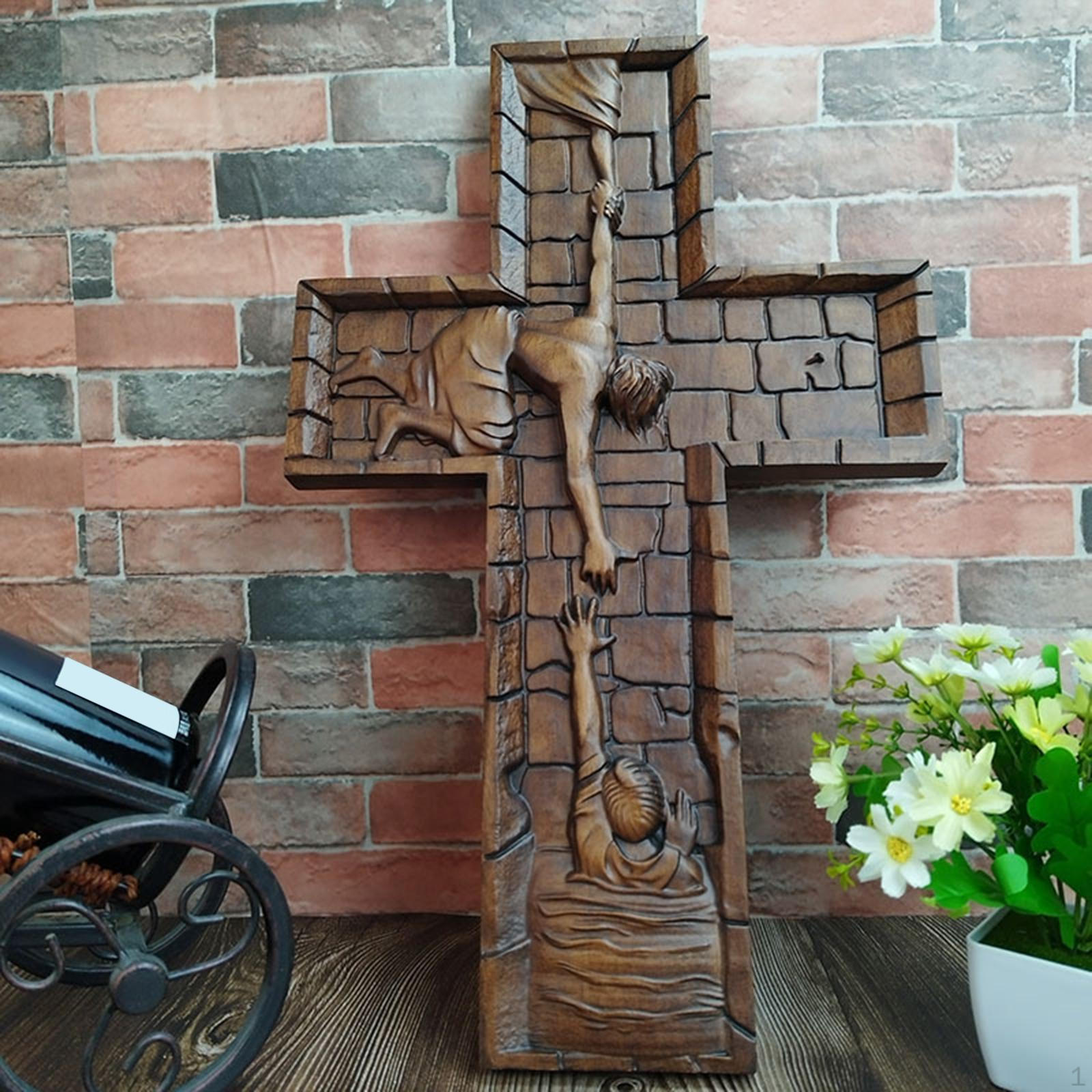 Carved Wooden Cross, Religious Wall Ornament
