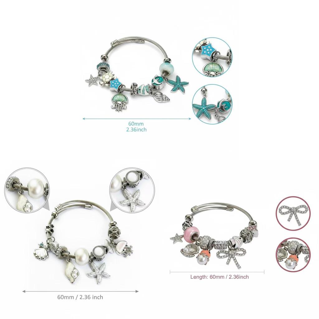 Ozean-Thema Edelstahl Perlenarmband mit Seestern Meeresbewohnern Für Frauen Sommer Schmuck